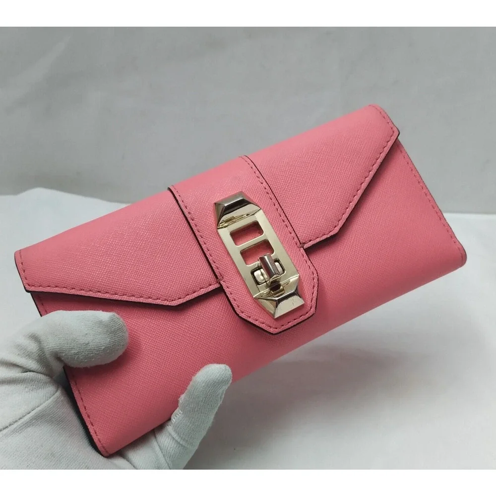 Rebecca Minkoff Pink Leather Tunlock Credit Card ID Window Bifold Wallet